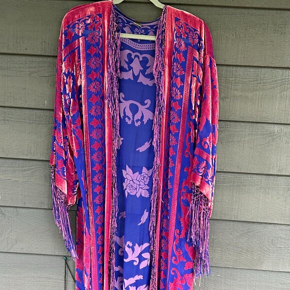 Free People Jackets & Blazers - Free People Silk Velvet Kimono Robe Extremely Rare Pink/Blue One Size